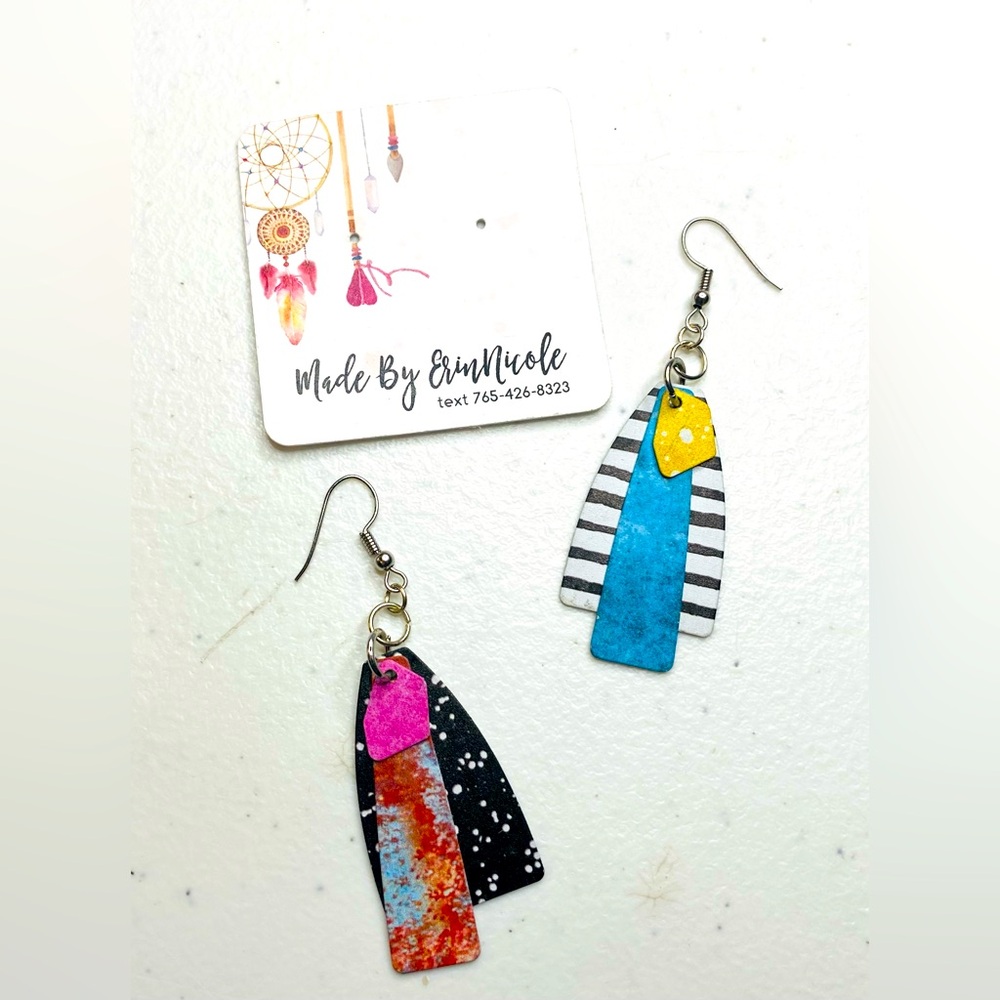 Handmade Colorful Multi-Layer Abstract Earrings with French Hooks